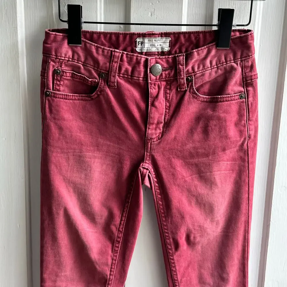 Free People Skinny Ankle Zip Jeans – Raspberry/Berry Wash – Women’s Size 24